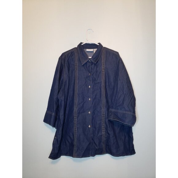 Liz Claiborne Tops - Liz Claiborne Woman Plus 18W Blouse Medium Wash Chambray Blue 100% Cotton Button